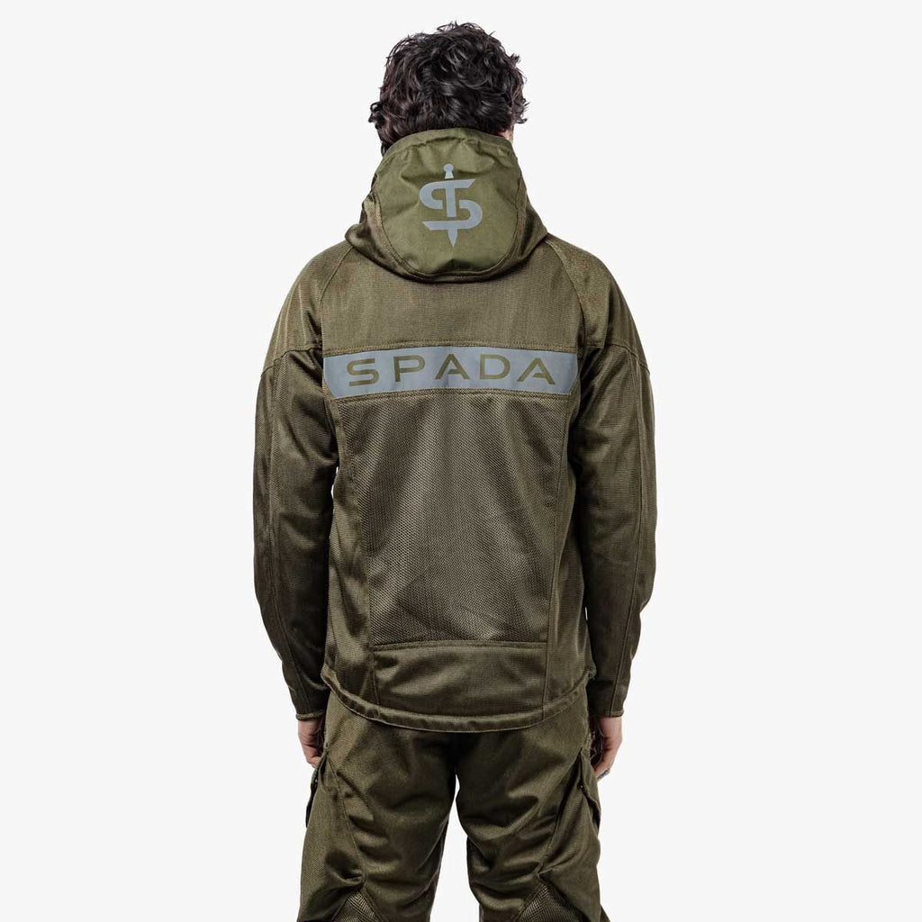 Spada Hooded Air CE Mesh Motorcycle Motorbike Vented Jacket Olive Green