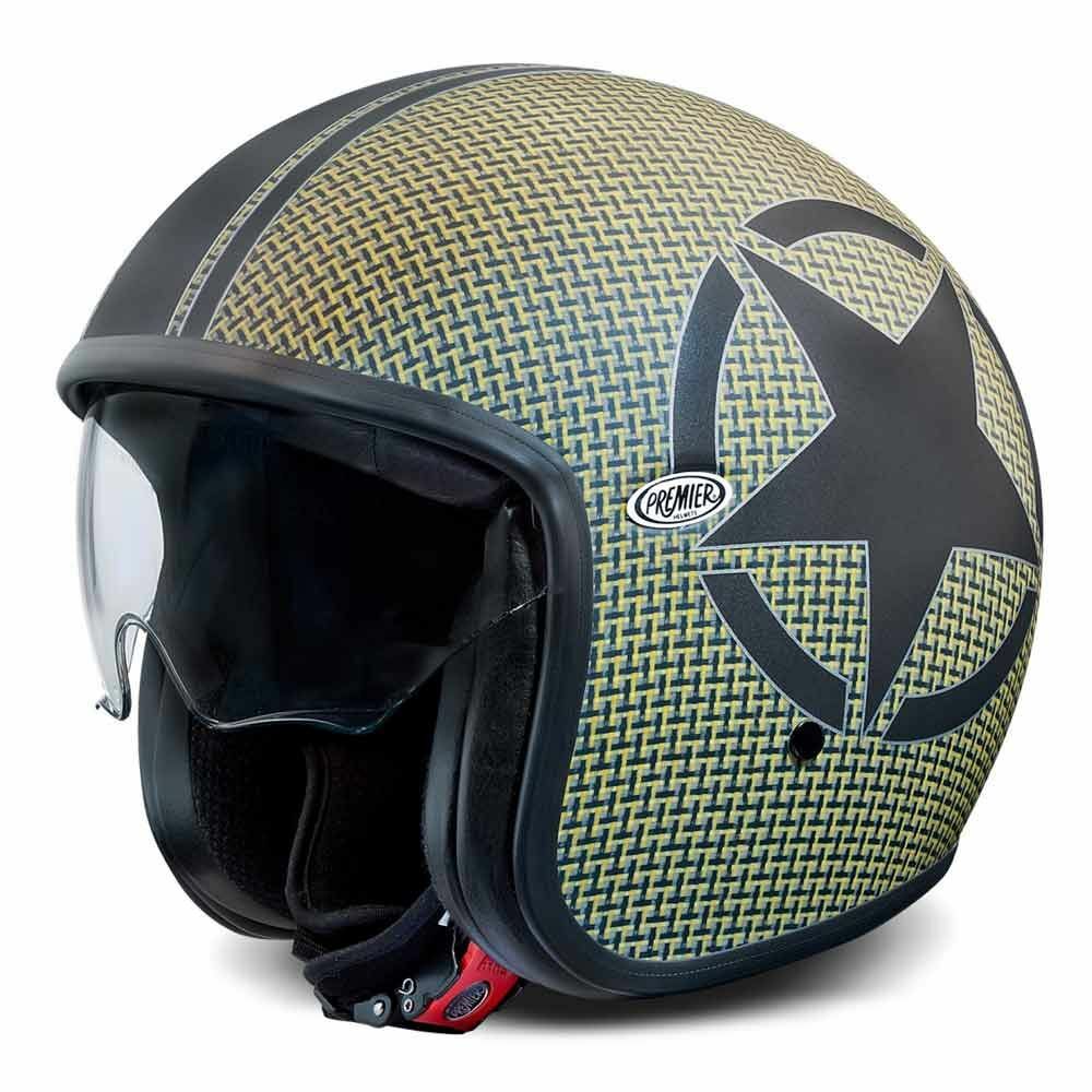 Premier Vintage Star Open Faced Carbon Composite Motorcycle Bike Helmet Green Ke