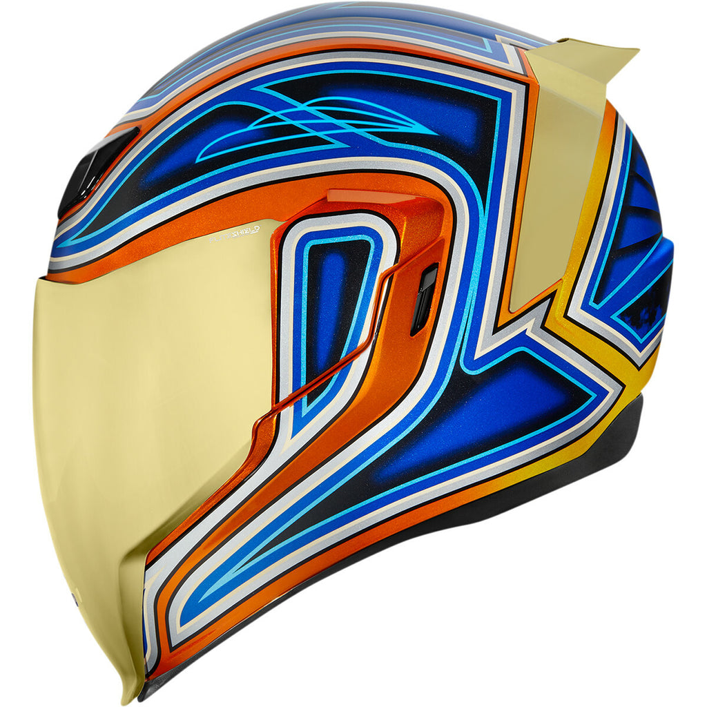 Icon Airflite El Centro Blue Orange Motorcycle Motorbike Helmet Free Gold Visor
