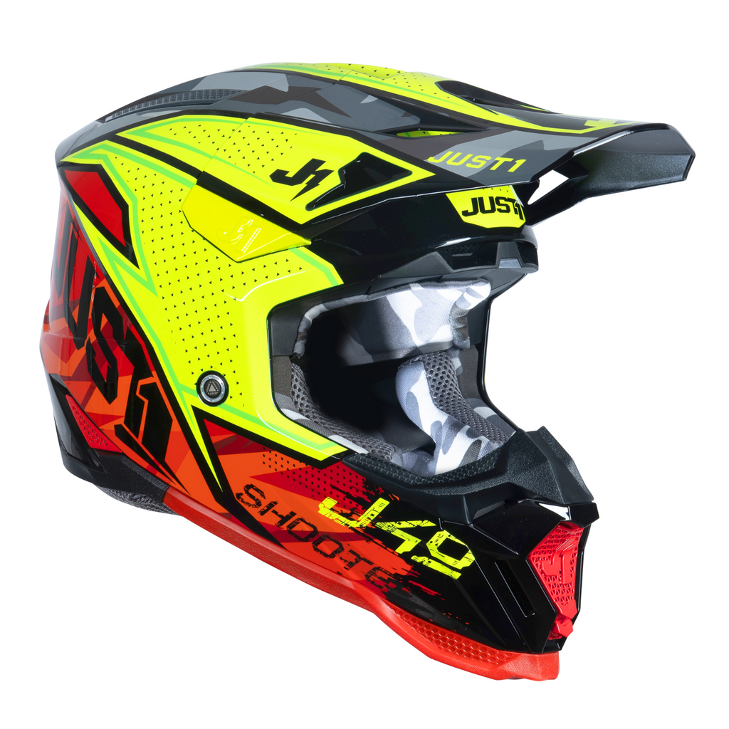 Just1 J40 Motocross Motorcycle Motorbike Helmet Shooter Camo / Red / Black