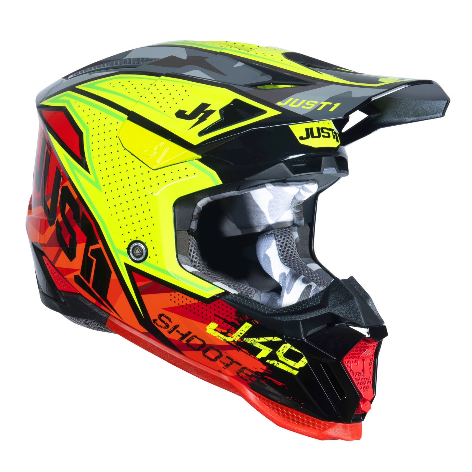 Just1 J40 Motocross Motorcycle Motorbike Helmet Shooter Camo / Red / Black