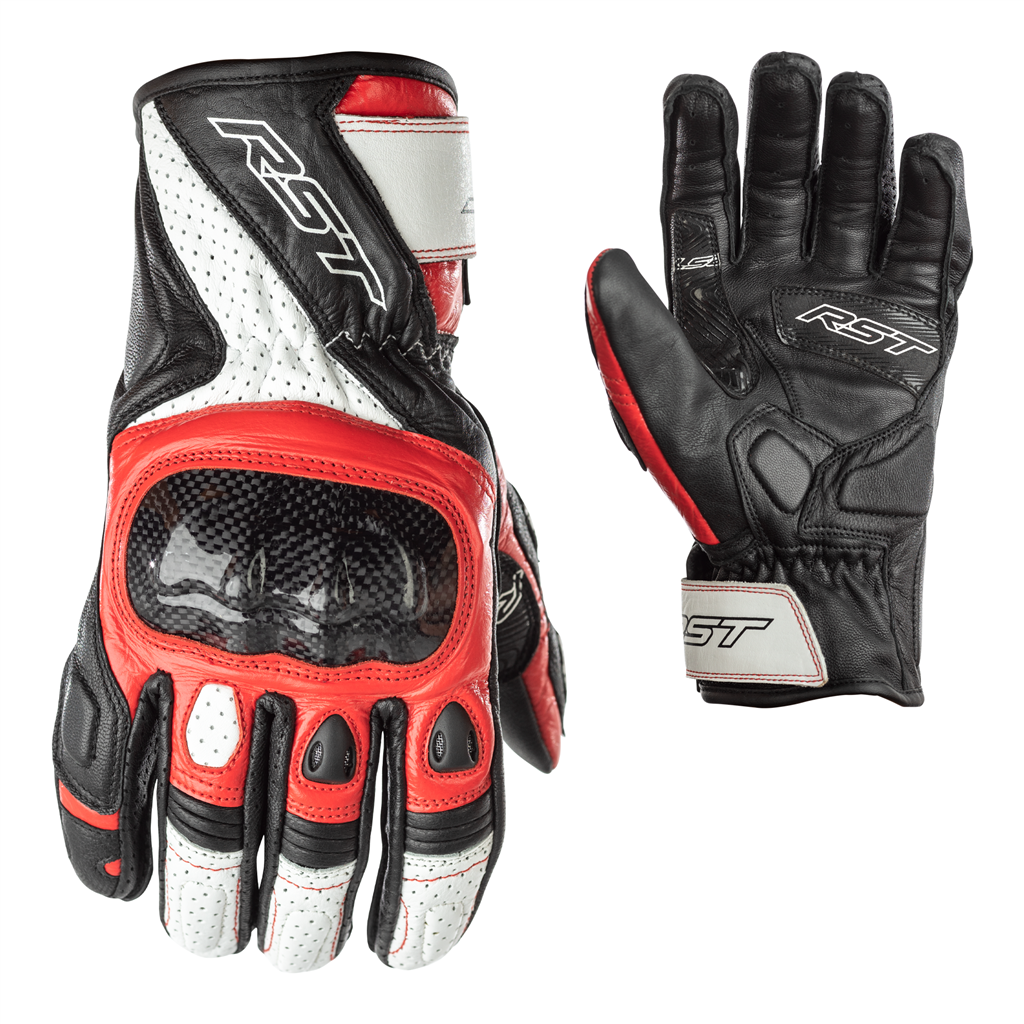 RST Stunt III CE Leather Mid Cuff Sports Motorcycle Motorbike Gloves Black Red