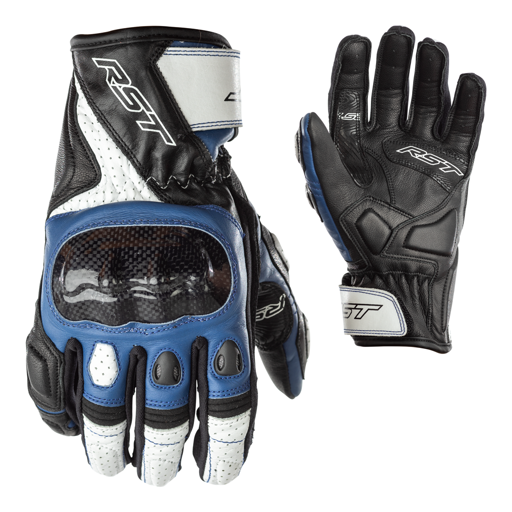 RST Stunt III CE Leather Mid Cuff Sports Motorcycle Motorbike Gloves Black Blue