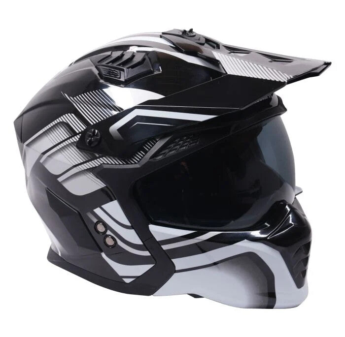 Stealth Fighter Convertible Motorcycle Bike Full & Open Face Helmet Black White