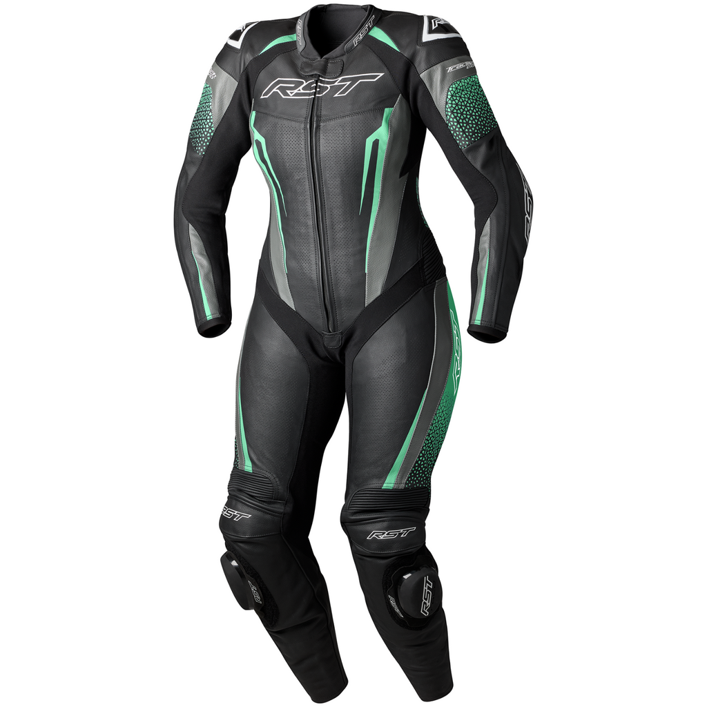 RST Ladies TracTech Evo 5 CE AAA Leather Motorcycle Motorbike Race Suit Aqua Blk