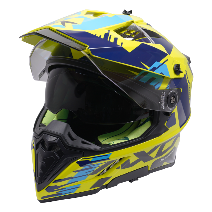 Axor X-Cross Adventure Full Face Motorcycle Motorbike Helmet - Gloss Blue Yellow