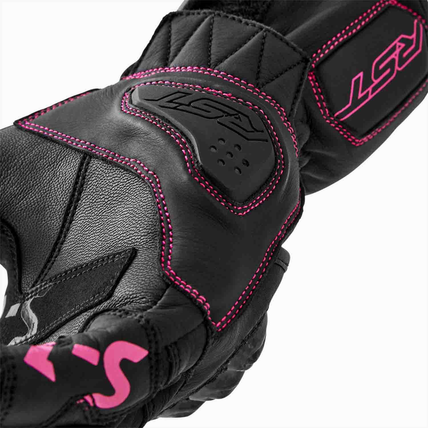 RST S-1 CE Ladies Leather Sports Motorcycle Motorbike Gloves - Black Pink
