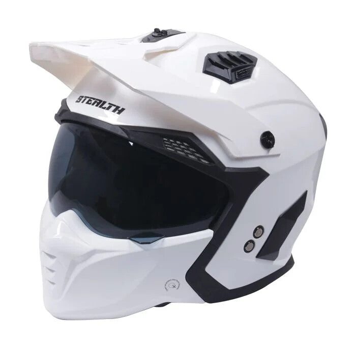Stealth Fighter Convertible Motorcycle Bike Full & Open Face Helmet Gloss White