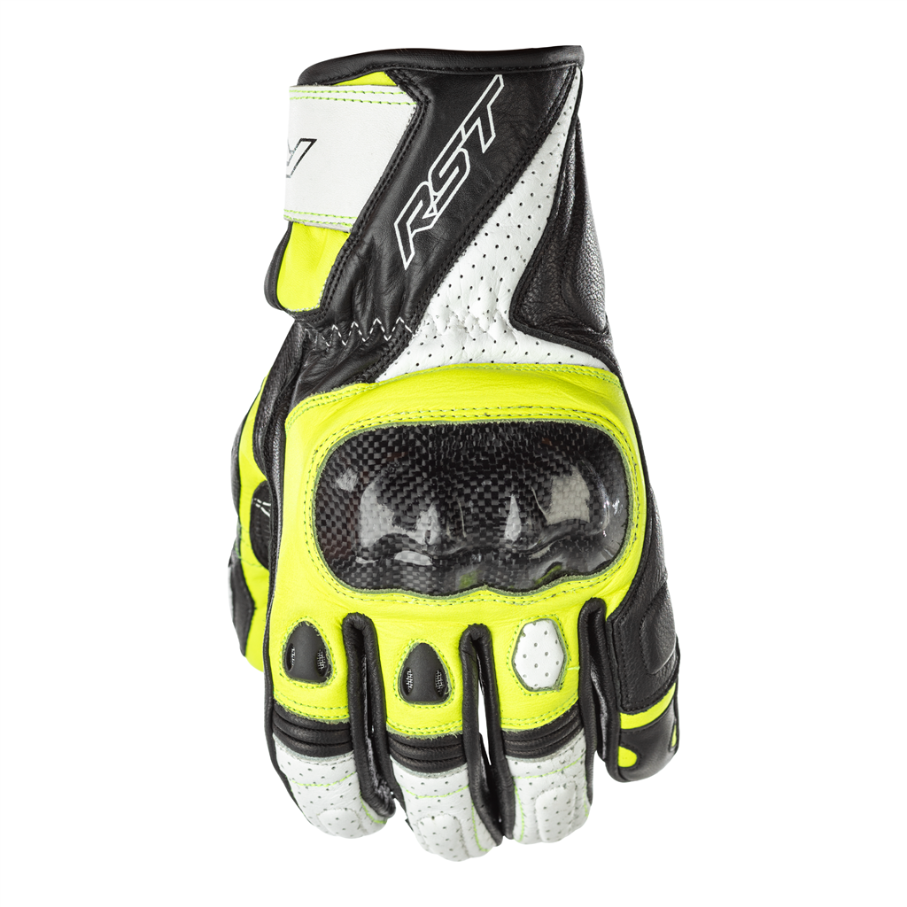 RST Stunt III CE Leather Mid Cuff Sport Motorcycle Motorbike Gloves Black Yellow