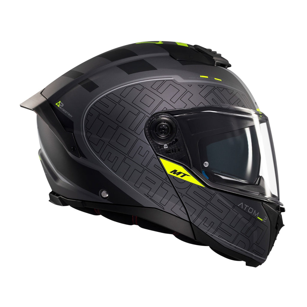 MT Helmets Atom 2 Destiny Matt Black Fluo Flip Motorcycle Motorbike Helmet