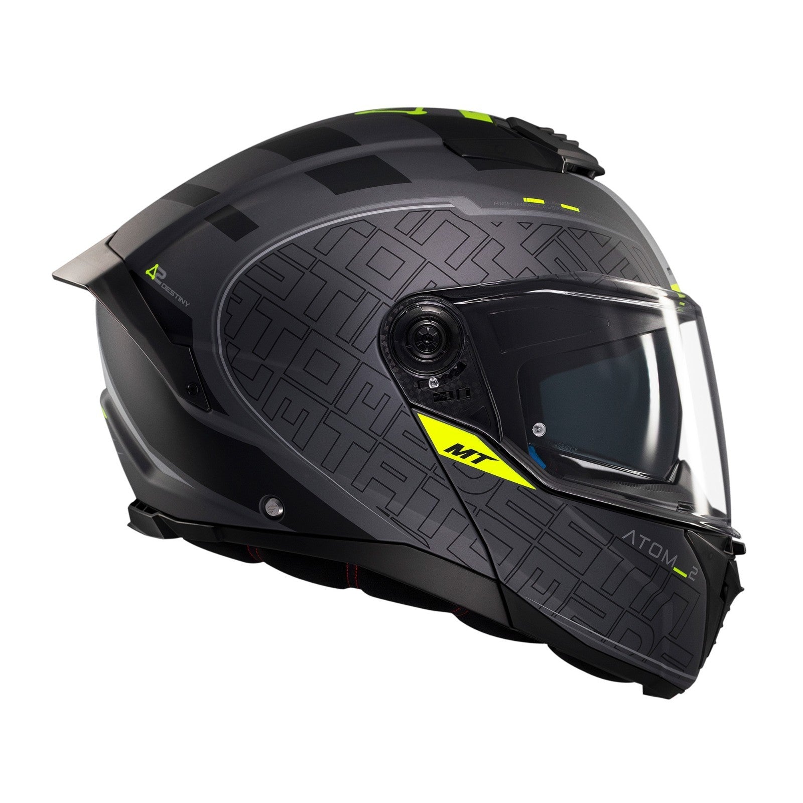 MT Helmets Atom 2 Destiny Matt Black Fluo Flip Motorcycle Motorbike Helmet