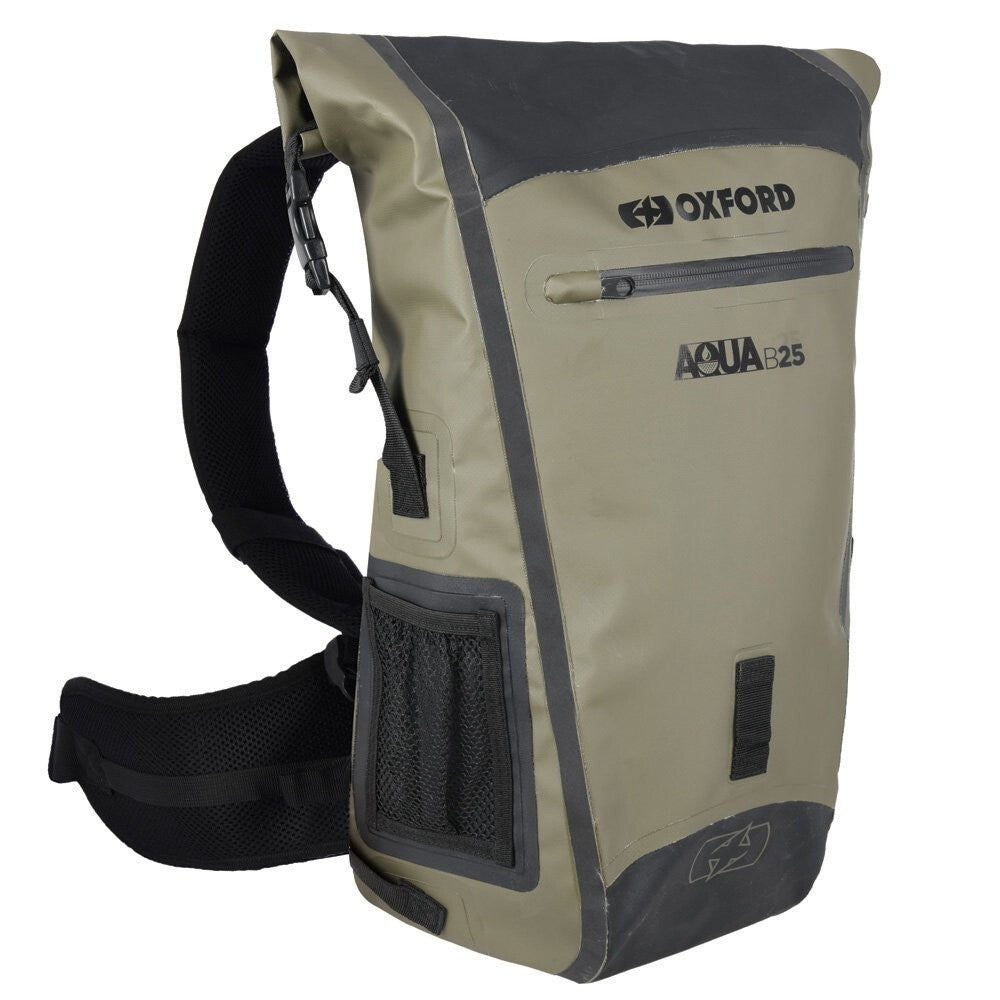 Oxford Aqua B25 Hydro Waterproof 25 Litre Motorcycle Motorbike Back Pack Khaki