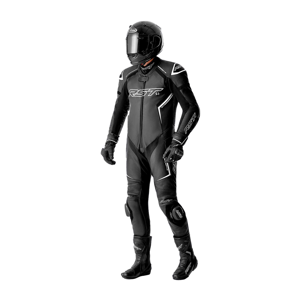 RST S1 D3O CE AAA Rated Leather Motorcycle Motorbike Race 1 Pc Suit Black White