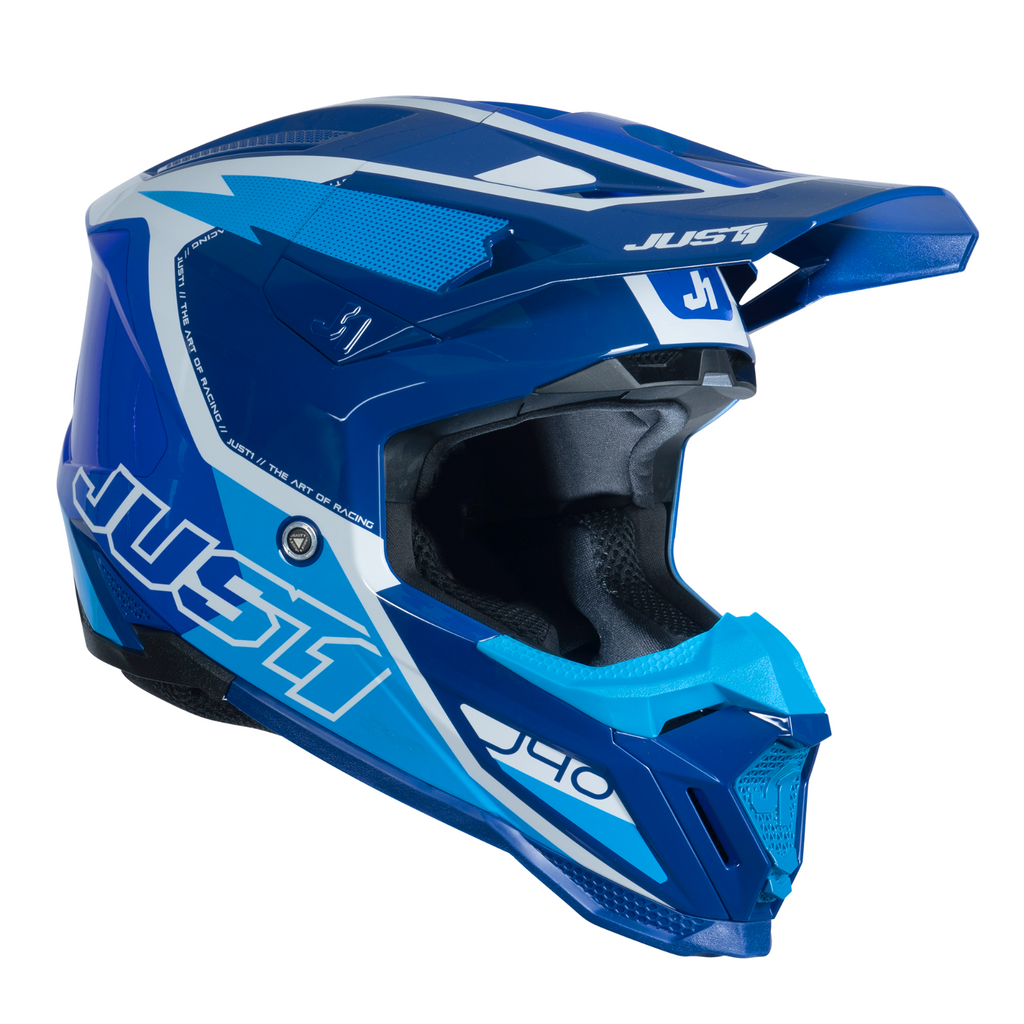 Just1 J40 Motocross Motorcycle Motorbike Helmet Flash White / Blue
