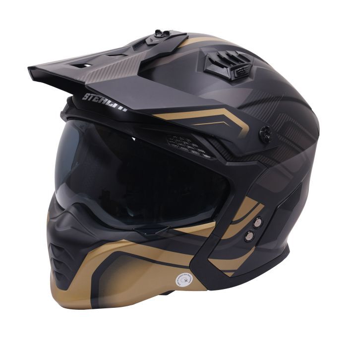 Stealth Fighter Convertible Motorcycle Bike Full & Open Face Helmet Black Gold
