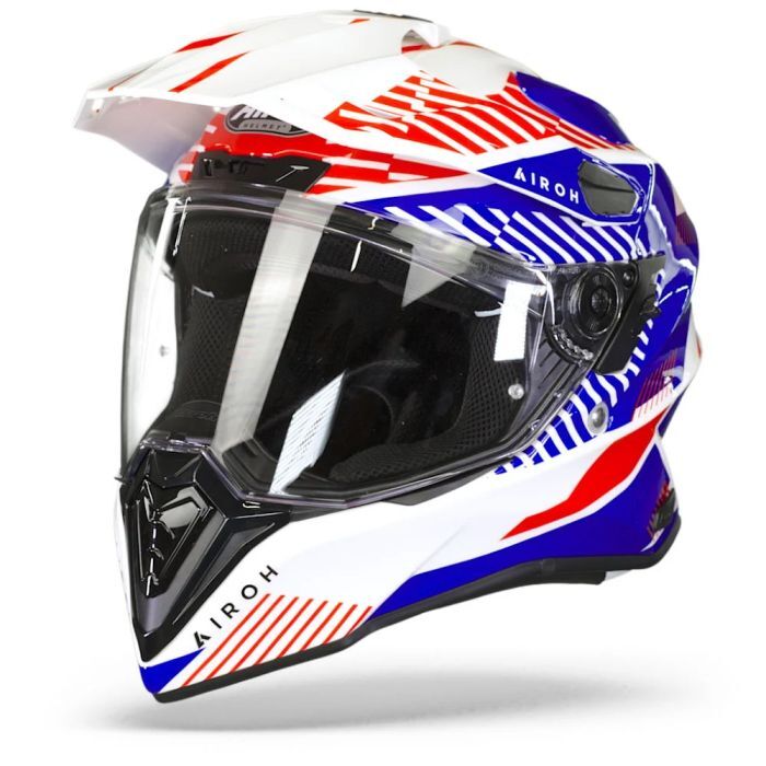 Airoh Commander Adventure ACU Gold Motorcycle Motorbike Helmet Gloss White Blue