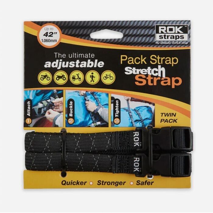 ROK Pack Stretch Strap Adjustable Luggage Strap 300mm - 1060mm Twin Pack Reflect
