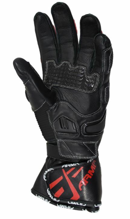 ARMR Moto S870 Leather Sports Race Motorcycle Motorbike Aramid Glove Black Red