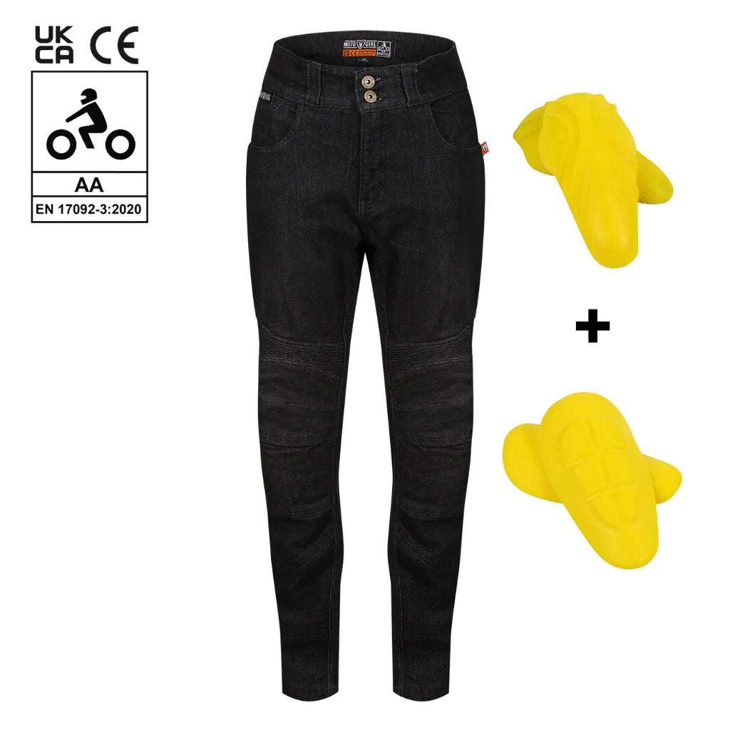 Moto Girl Ellie Ladies Single Layer Armoured Motorcycle Motorbike Black Jeans