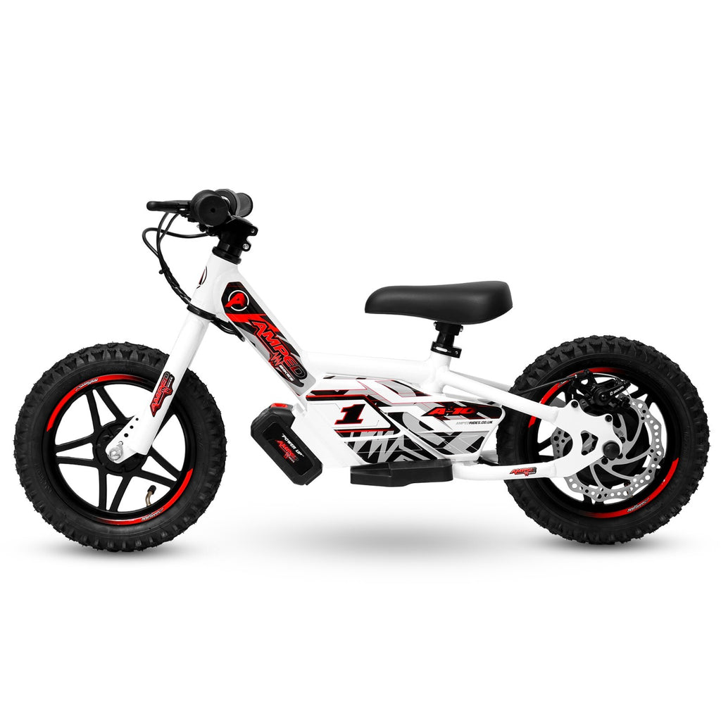 Amped A10 Black 150w 18v Electric Kids Age 3+ Balance Bike - White Red New 2025