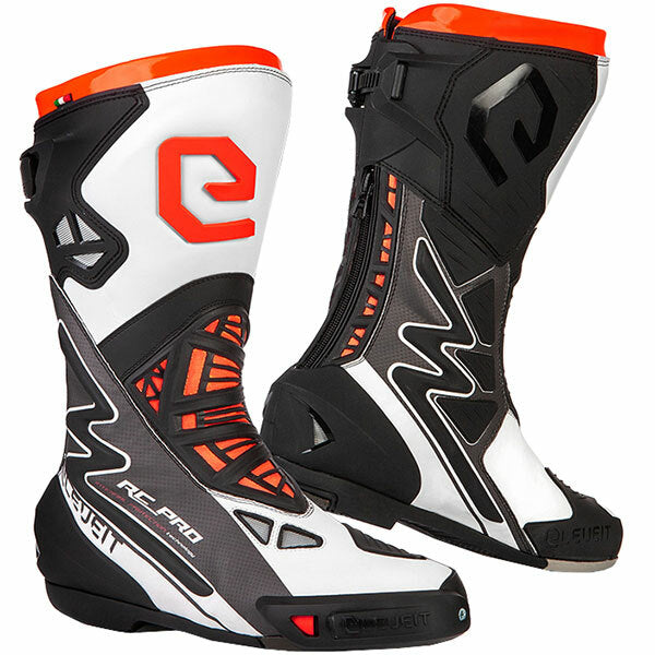Eleveit RC Pro Microfibre Motorcycle Motorbike Race Boots White / Fluo Orange