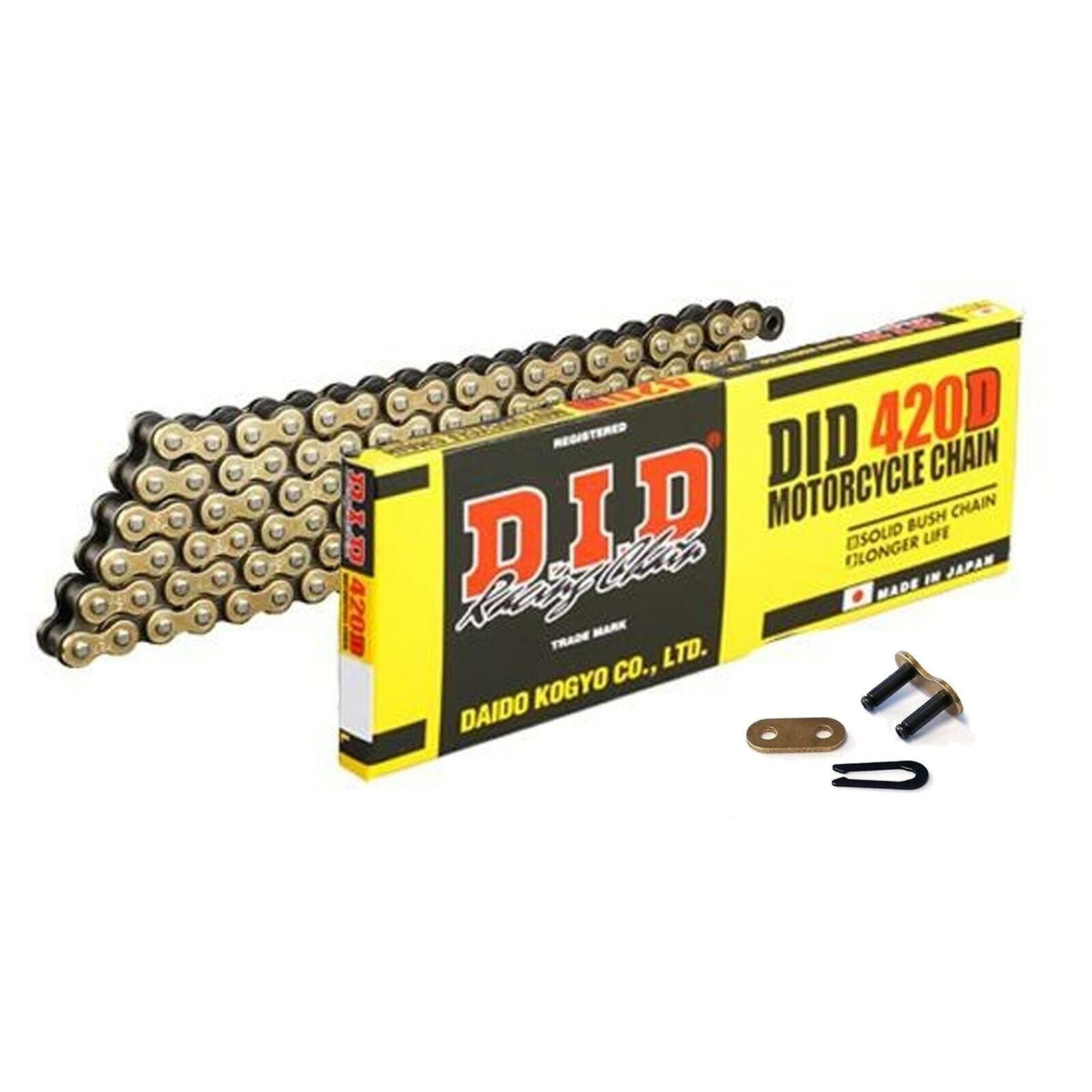DID 420D Solid Bush Motorcycle Motorbike Road/Off Road Gold Chain 134 Links Long