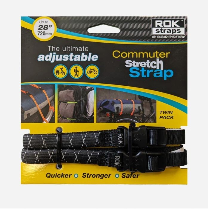 ROK Commuter Stretch Strap Adjustable  Luggage Strap 300mm - 720mm Twin Pack Blk