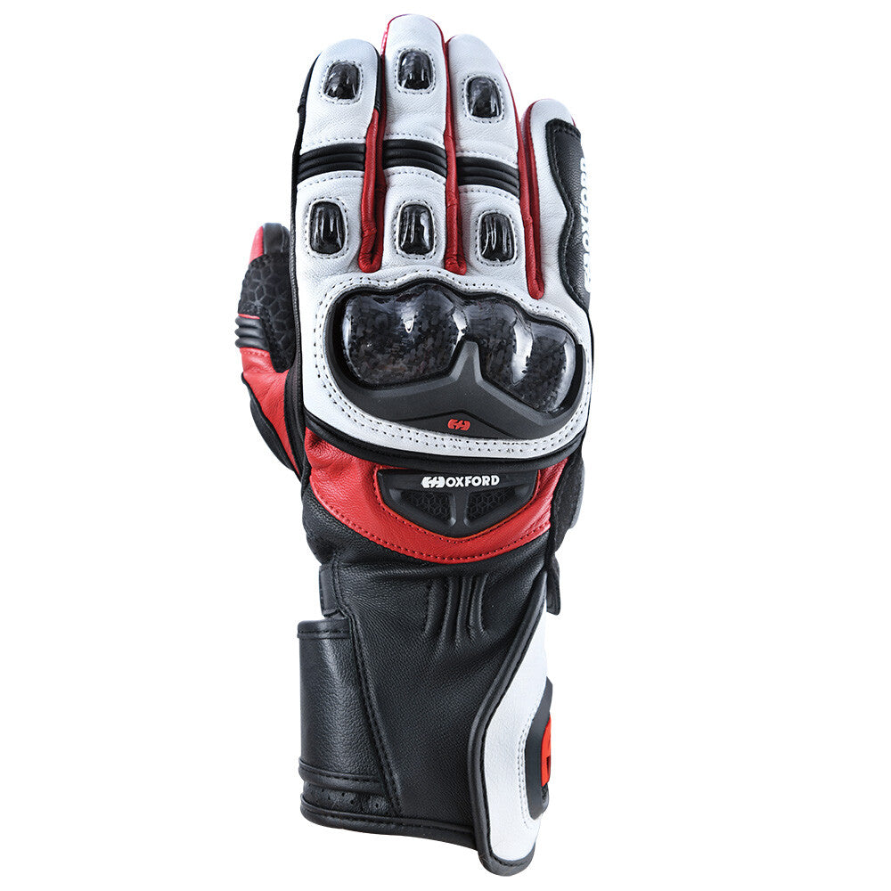 Oxford RP-2R Leather Sports Long Cuff Motorcycle Motorbike Glove White Black Red