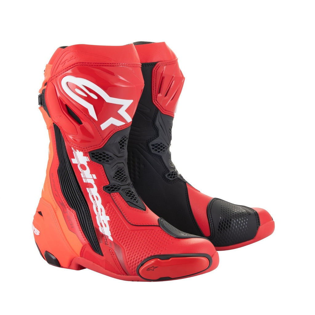 Alpinestars Supertech R Motorcycle Bike Sports Trace Race Boots Bright Red Fluo