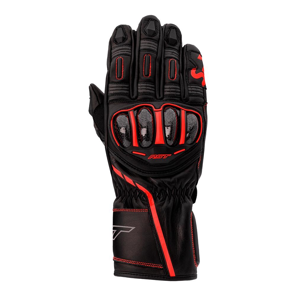 RST S-1 CE Approved Leather Sports Motorcycle Motorbike Gloves - Black Red