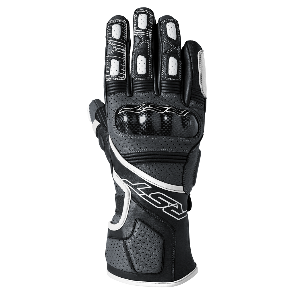 RST Fulcrum CE Perferated Leather Sports Motorcycle Motorbike Glove Grey Blk Wht
