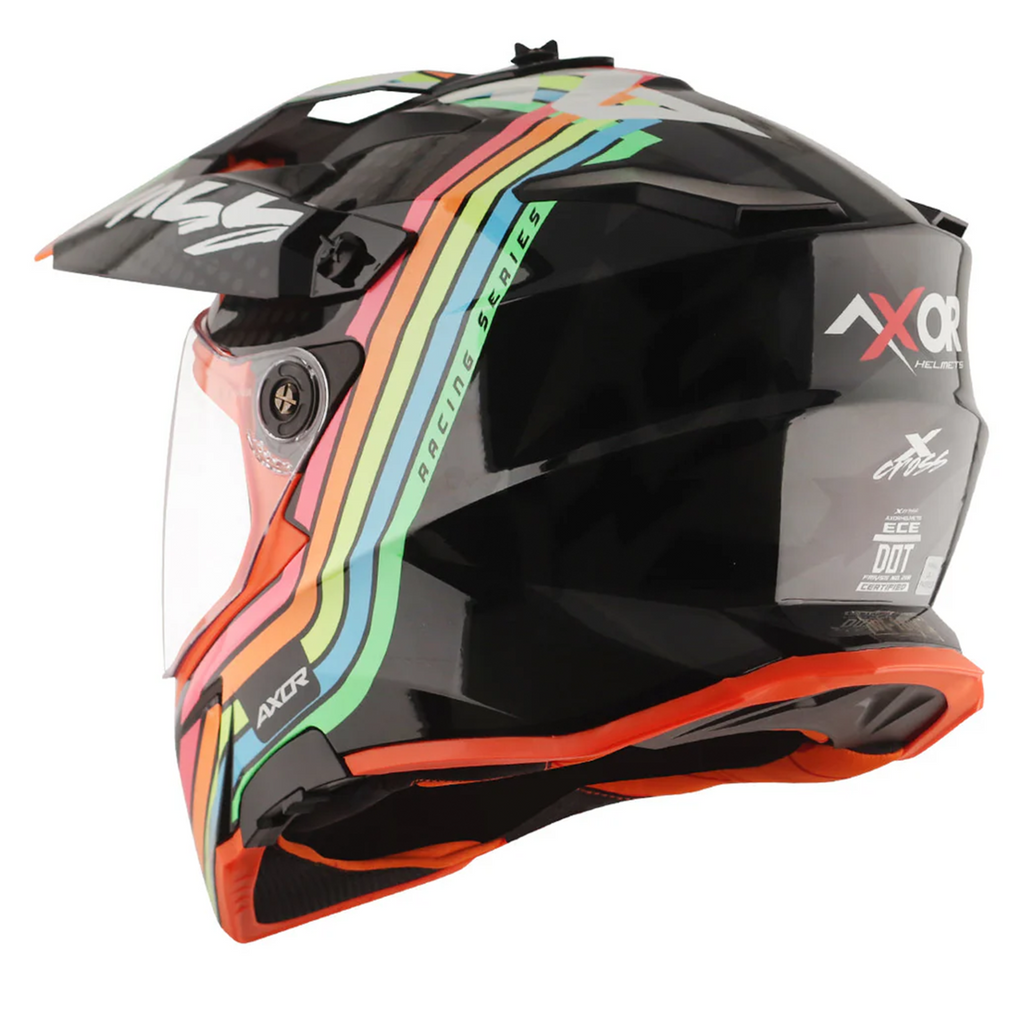 Axor X-Cross Adventure Dual Sport Helmet Black Rainbow Free Smoke Visor Pinlock