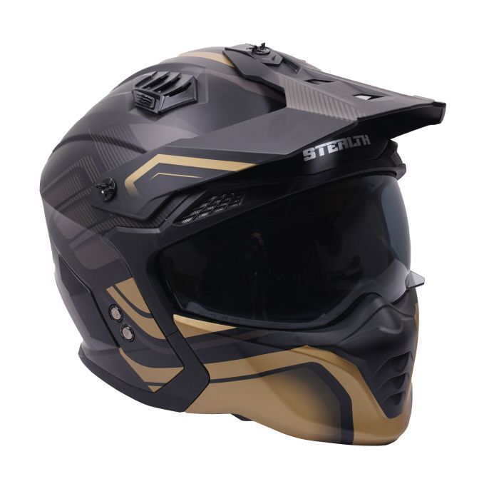 Stealth Fighter Convertible Motorcycle Bike Full & Open Face Helmet Black Gold