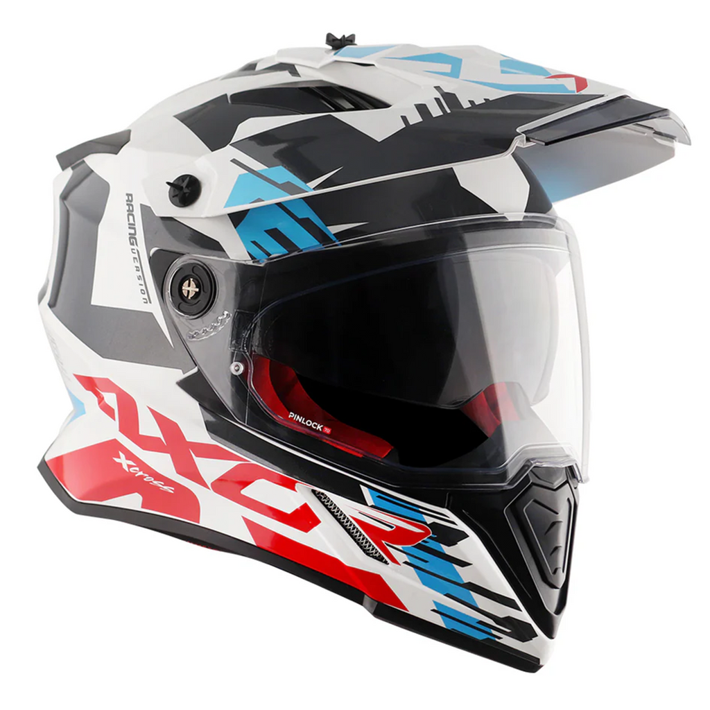 Axor X-Cross Adventure Dual Sport Helmet White Red Free Smoke Visor & Pinlock