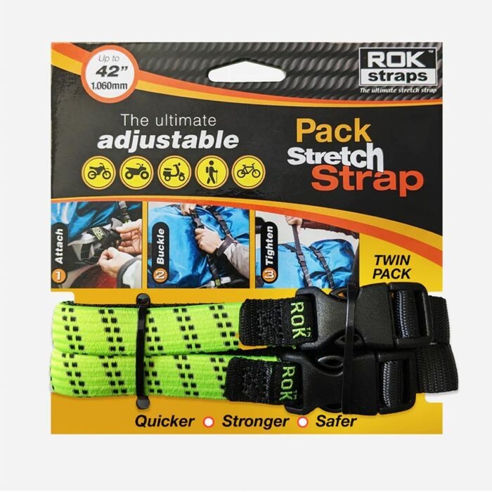 ROK Pack Stretch Strap Adjustable Luggage Strap 300mm - 1060mm Twin Pack Yellow