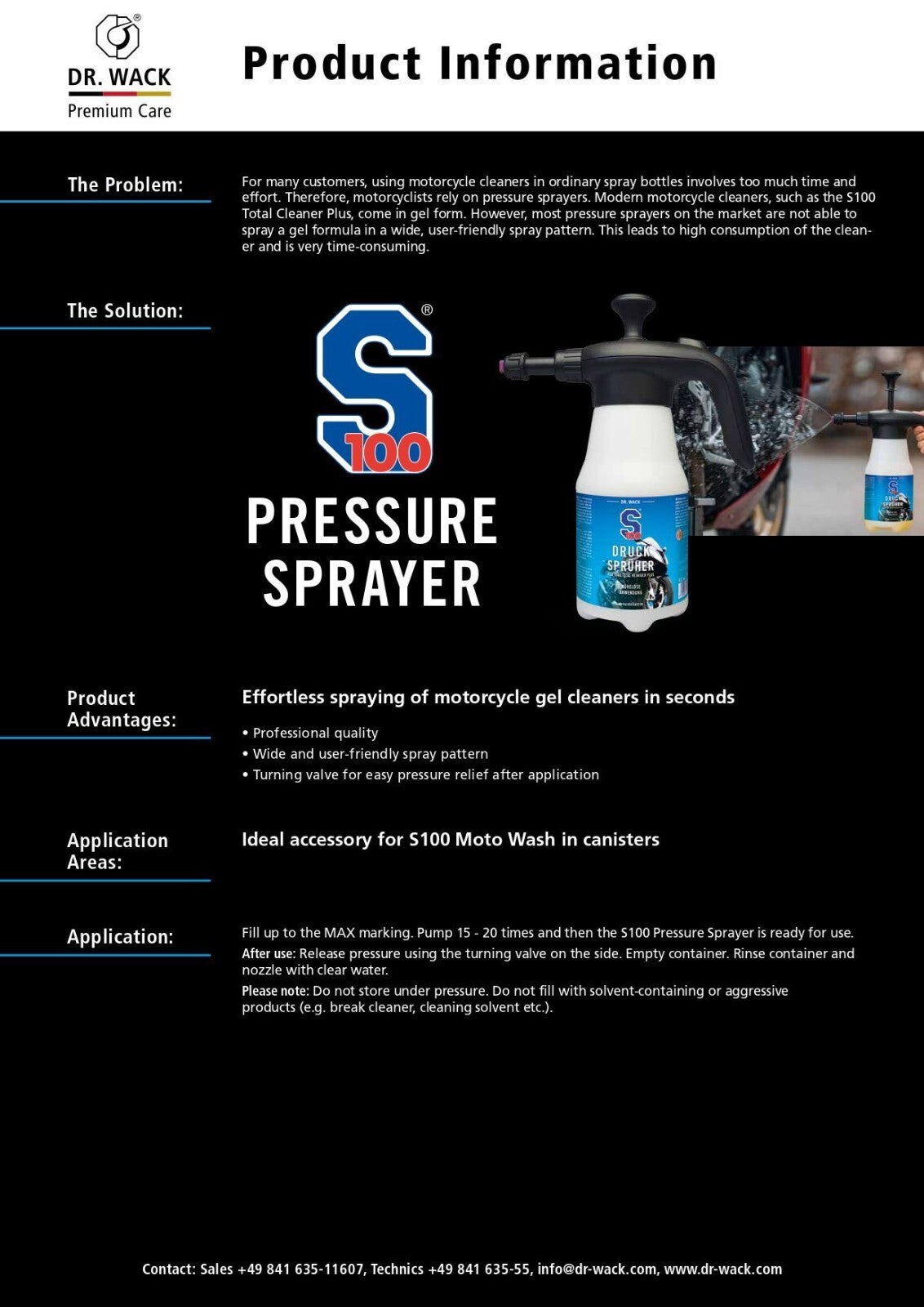 Dr Wack S100 Pressure Sprayer Motorcycle Motorbike Cleaning Spray Bottle 925ml
