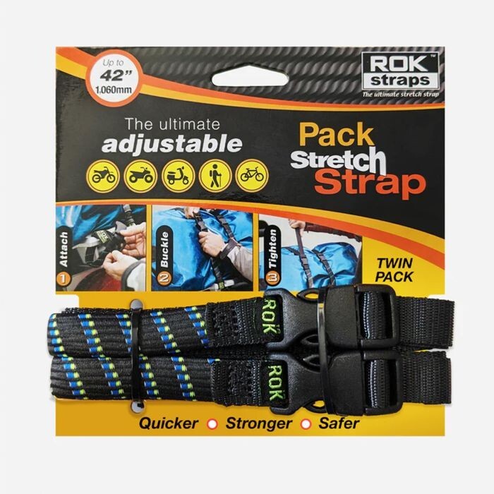 ROK Pack Stretch Strap Adjustable Luggage Strap 300mm - 1060mm Twin Pack Ref Blu