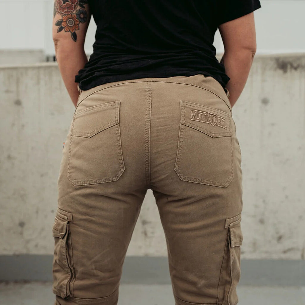 Moto Girl Lara Cargo Beige Ladies Motorcycle Motorbike Armoured Cargo Trousers