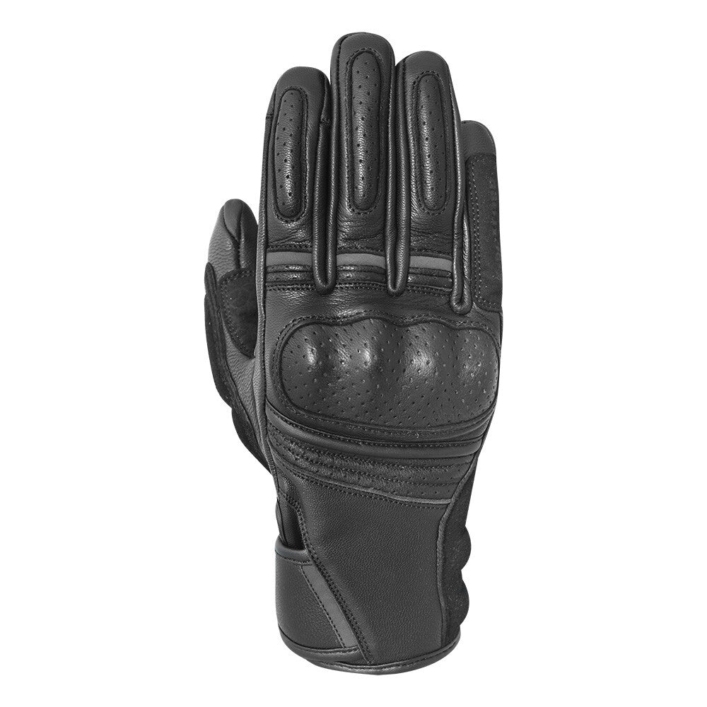 Oxford Ontario Womens Leather Mid Cuff Motorcycle Motorbike Gloves - Black