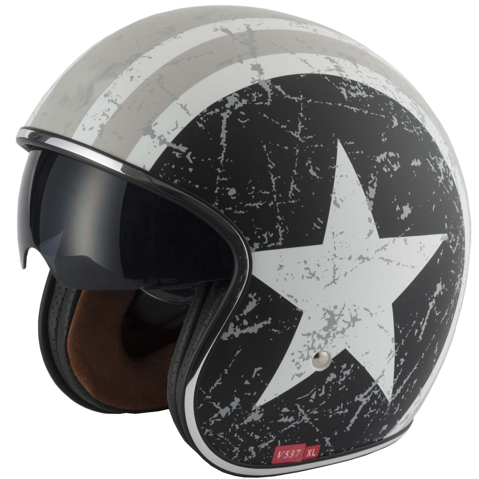 VCAN V537 Classic Retro Style Open Face Motorcycle Motorbike Helmet - Rebel Star