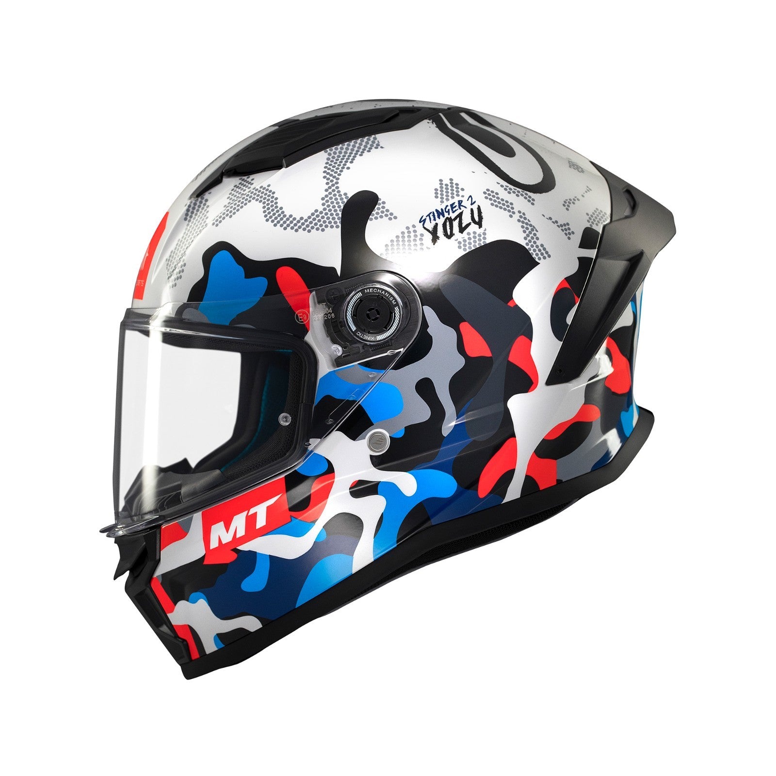 MT Stinger 2 Yozu Full Face White Red Blue ECE2206  Motorcycle Motorbike Helmet