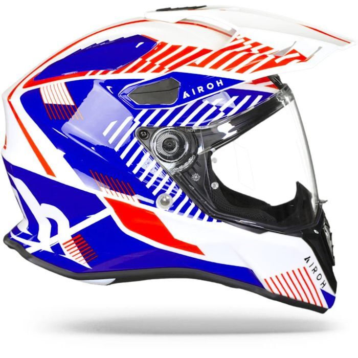Airoh Commander Adventure ACU Gold Motorcycle Motorbike Helmet Gloss White Blue