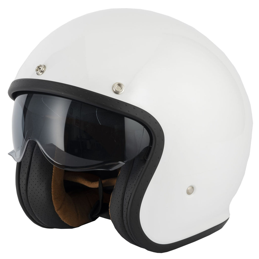 VCAN H589 Classic Retro Open Face Motorcycle Motorbike Helmet Gloss White