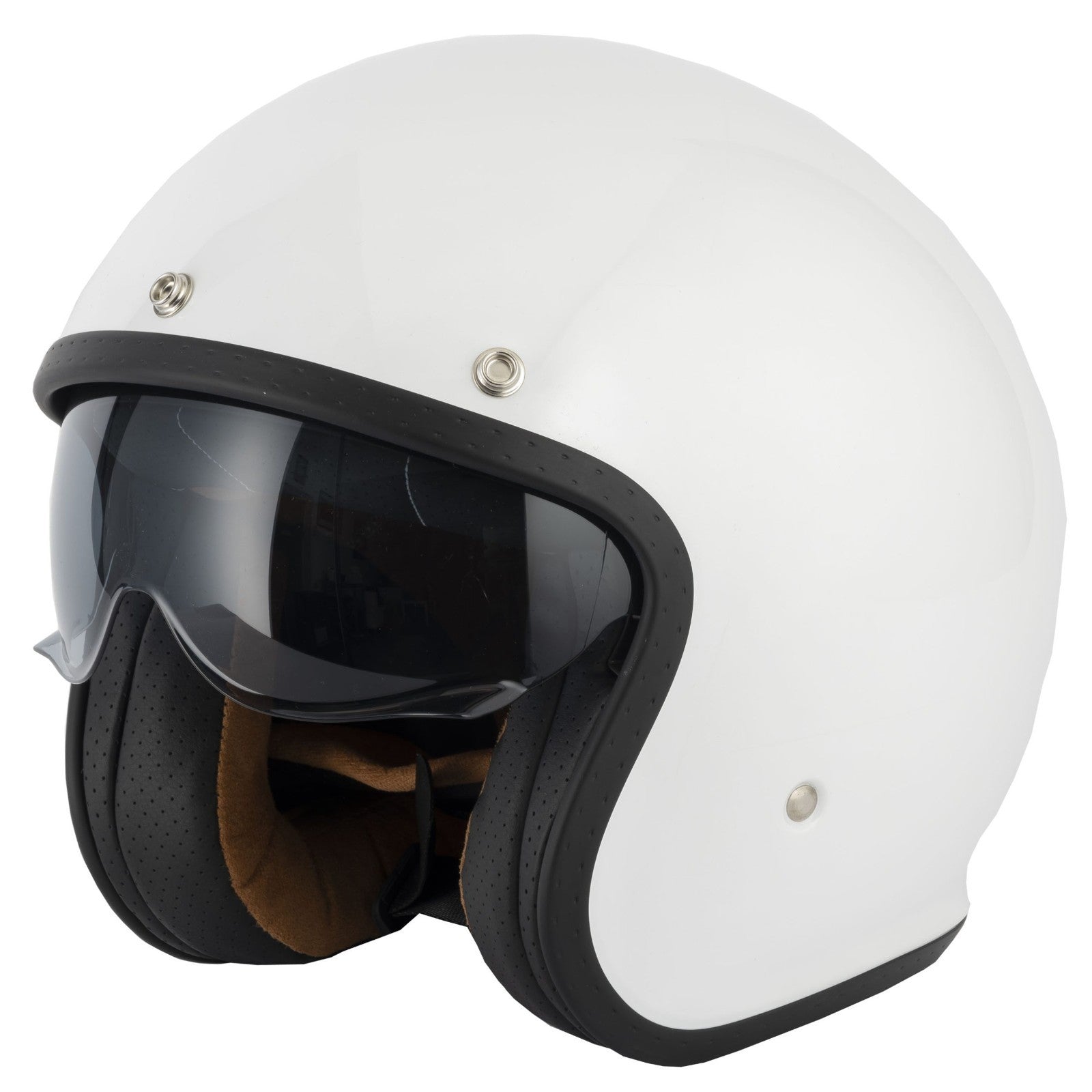 VCAN H589 Classic Retro Open Face Motorcycle Motorbike Helmet Gloss White
