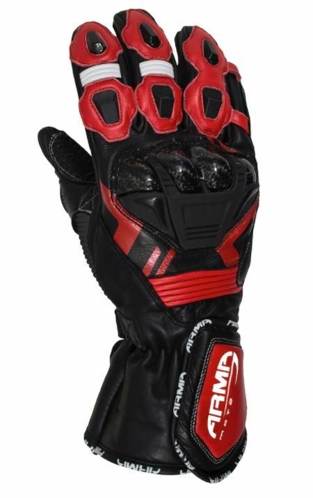 ARMR Moto S870 Leather Sports Race Motorcycle Motorbike Aramid Glove Black Red