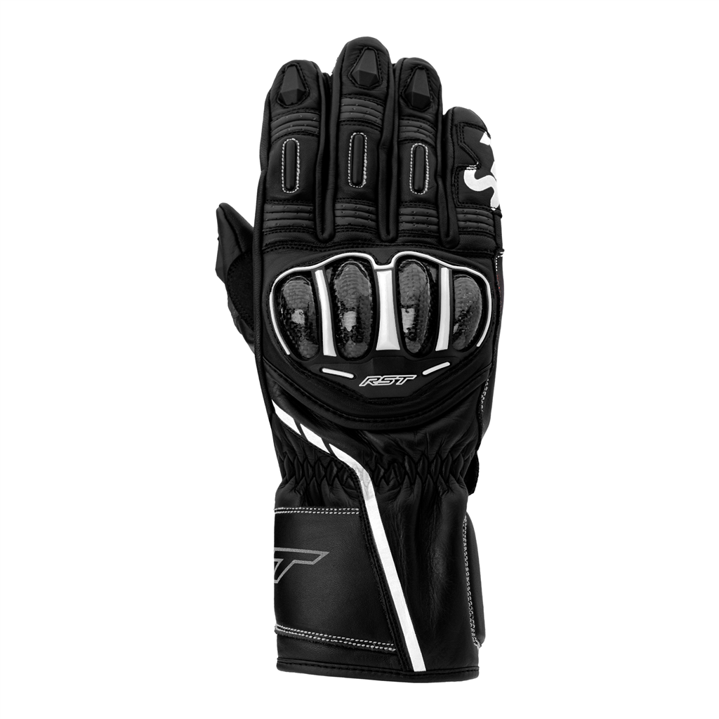 RST S-1 CE Approved Leather Sports Motorcycle Motorbike Gloves - Black White