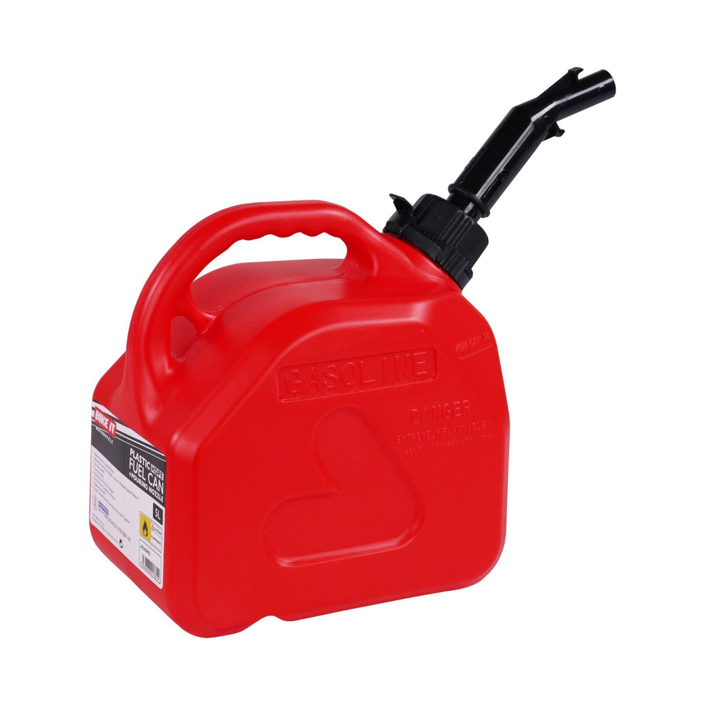 Bike IT 5 Litre Flow Control HDPE Auto Shut Off Fuel Petrol Jerry Can - Red