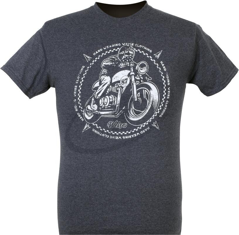 Weise Racer Motorcycle Motorbike Style Casual Short Sleeve Tee T-Shirt - Navy