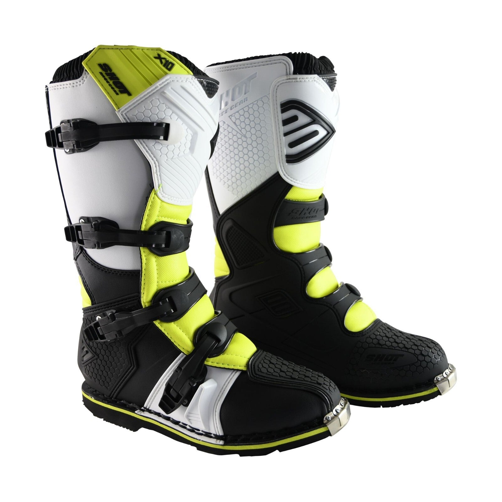 Shot X10 2.0 MX Motocross Boots Adult UK 11 - EU 46 - Black/White/Yellow