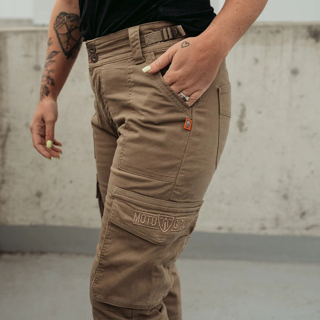 Moto Girl Lara Cargo Beige Ladies Motorcycle Motorbike Armoured Cargo Trousers